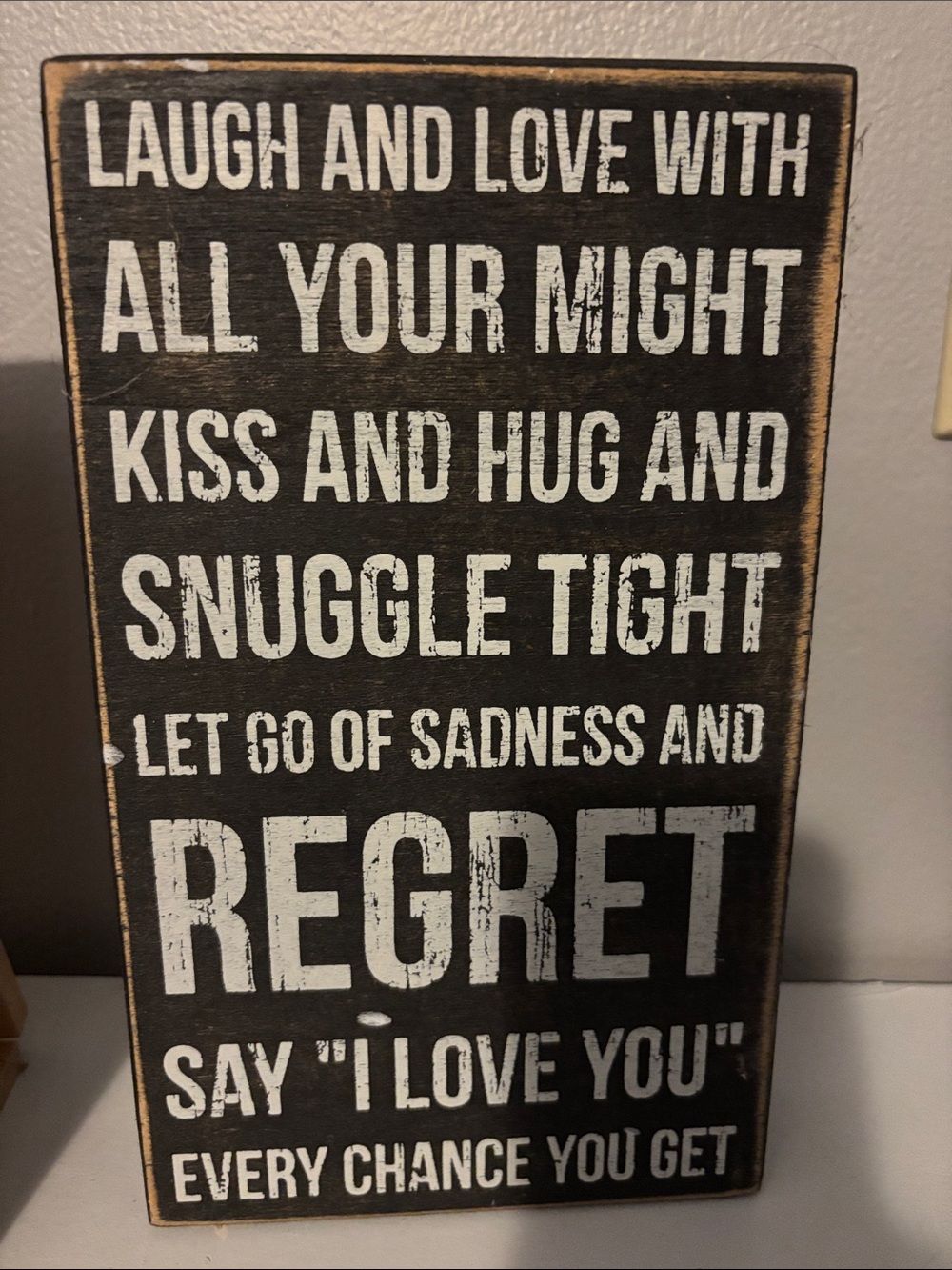 Inspirational Black & White Wall Sign – 'Laugh and Love'